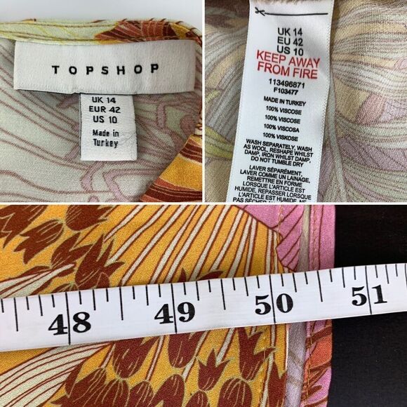 Topshop Tropical Floral Cut Out Midi Dress Flowy Occassion Multi Yellow Pink 10 - Picture 16 of 16